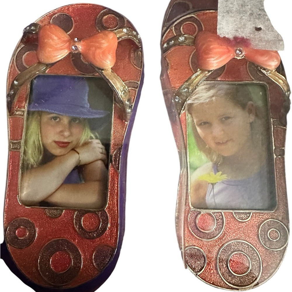 Cute Set of 2 Picture frames Shoes/Sandals in orangee w/ Blings and Bows NIB - Picture 3 of 3